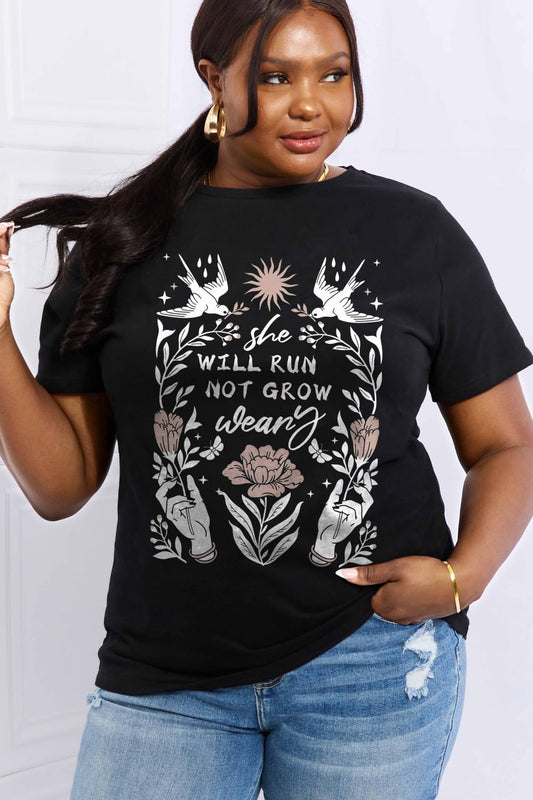 Simply Love SHE WILL RUN NOT GROW WEARY Graphic Cotton Tee