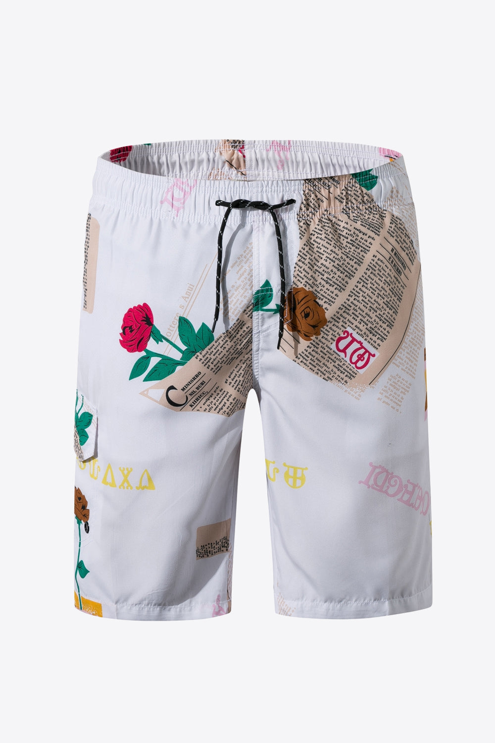 Men's Newspaper Print Drawstring Waist Swim Trunks Trendsi