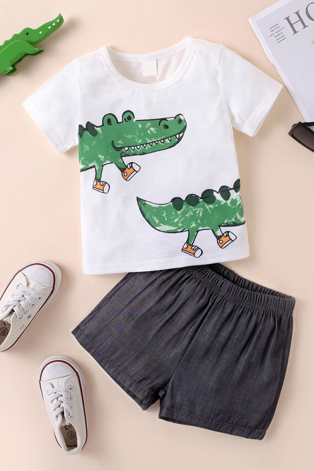 Baby Boy Dinosaur Graphic Tee and Shorts Set Trendsi