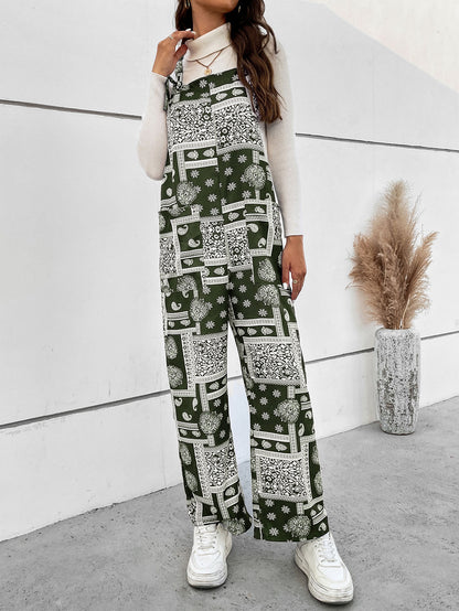 Printed Straight Leg Jumpsuit with Pockets Trendsi