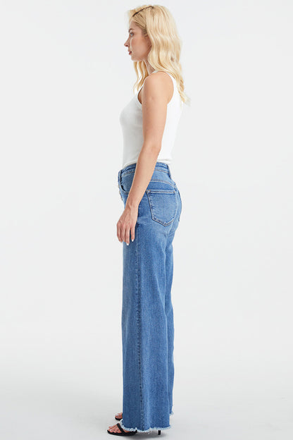 BAYEAS High Waist Button-Fly Raw Hem Wide Leg Jeans