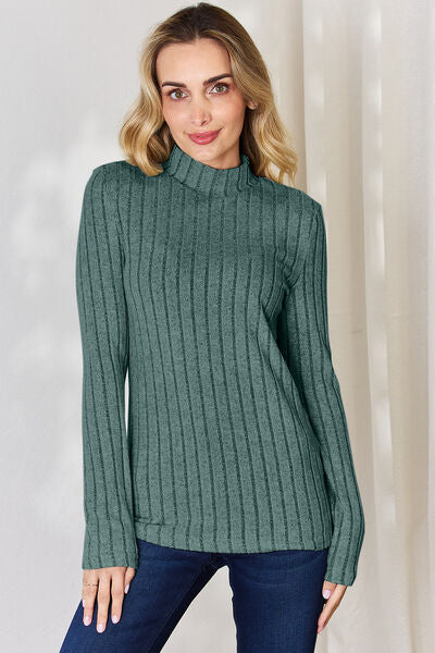 Basic Bae Ribbed Mock Neck Long Sleeve T-Shirt