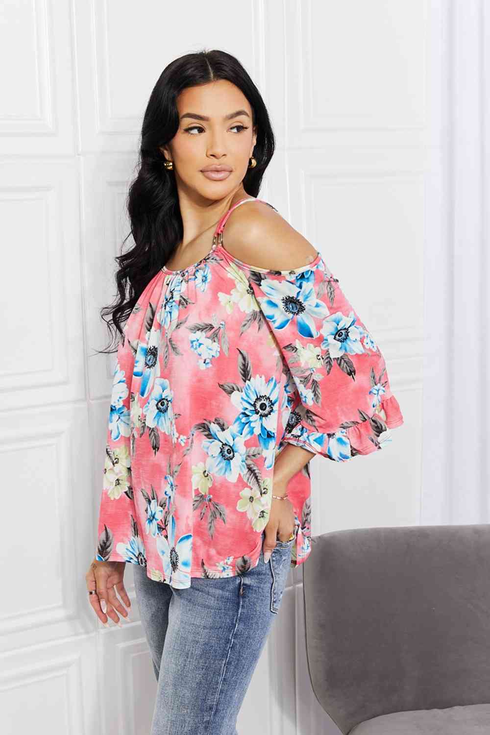 Sew In Love Fresh Take  Floral Cold-Shoulder Top