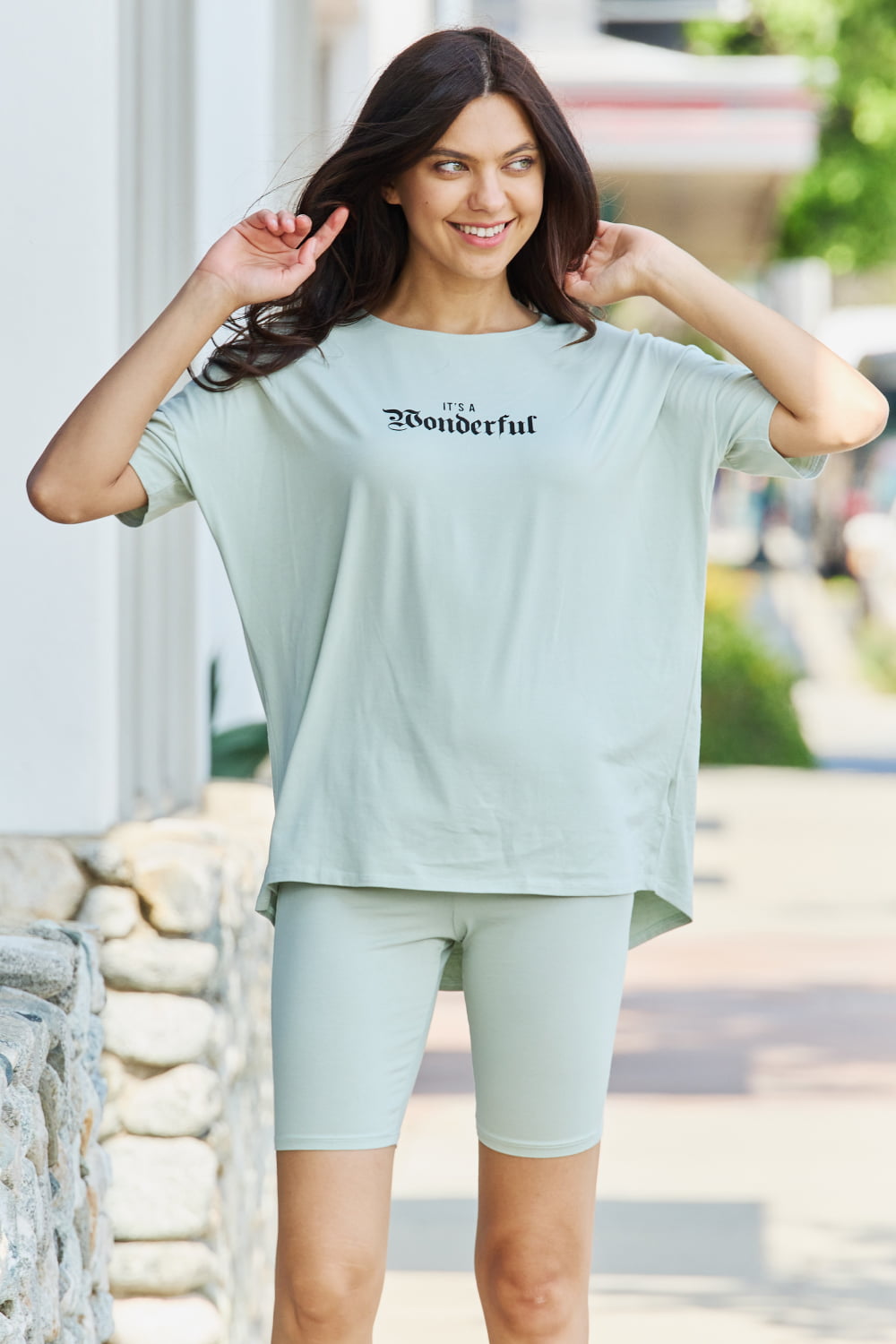 My Go-To T-Shirt and Biker Shorts Lounge Set - Sage Trendsi