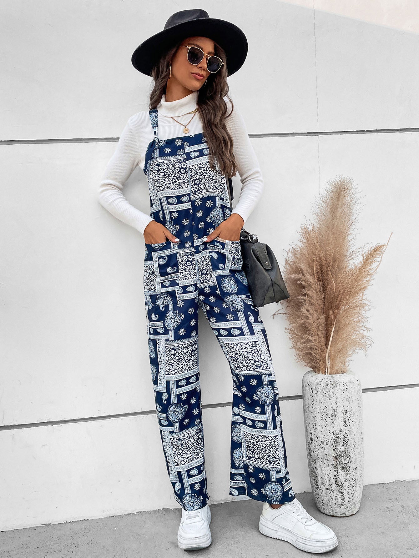 Printed Straight Leg Jumpsuit with Pockets Trendsi