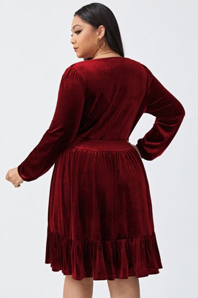 Plus Size Plunge Long Sleeve Mini Dress