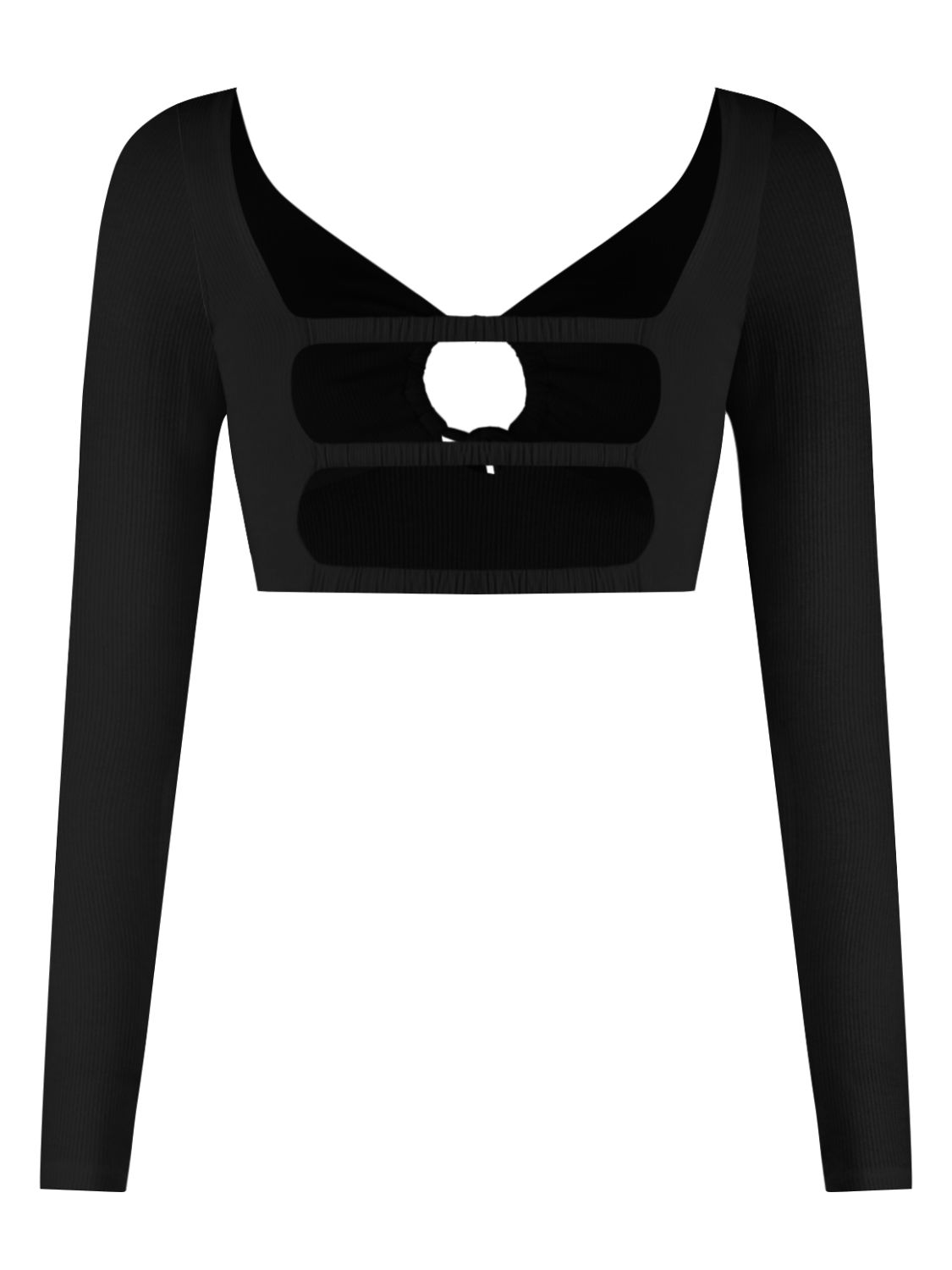 Gathered Detail Cutout Long Sleeve Crop Top Trendsi