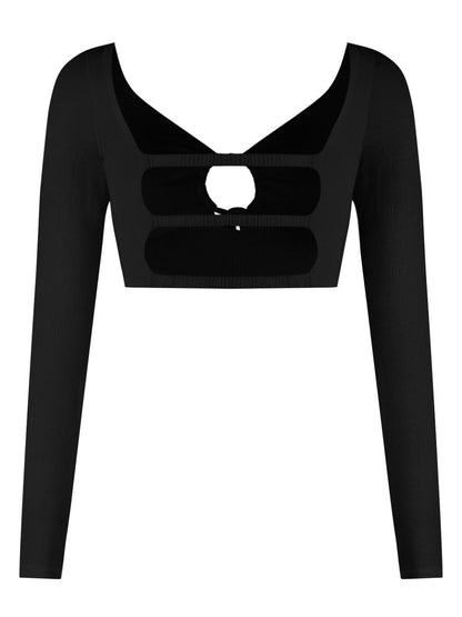 Gathered Detail Cutout Long Sleeve Crop Top Trendsi