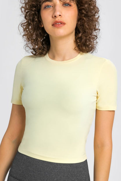 Round Neck Short Sleeve Yoga Tee Trendsi