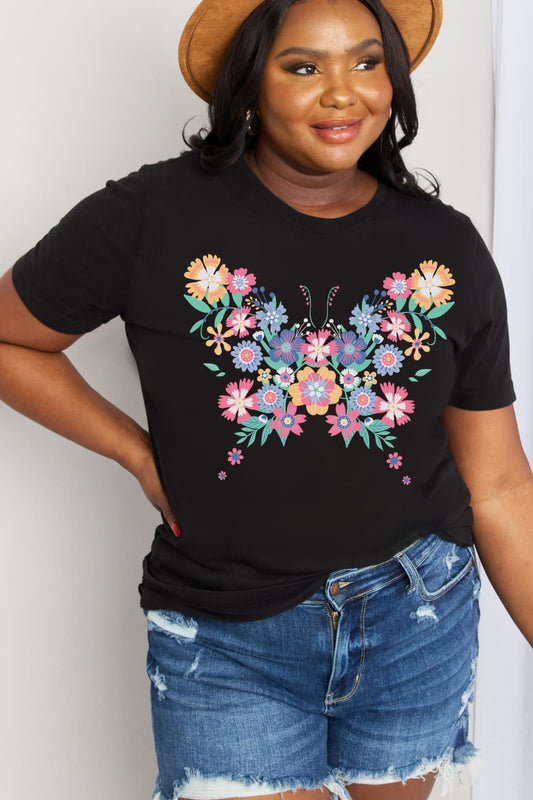 Simply Love Simply Love Flower Butterfly Graphic Cotton Tee