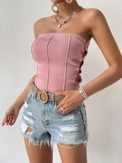 Seam Detail Lace-Up Tube Top Trendsi