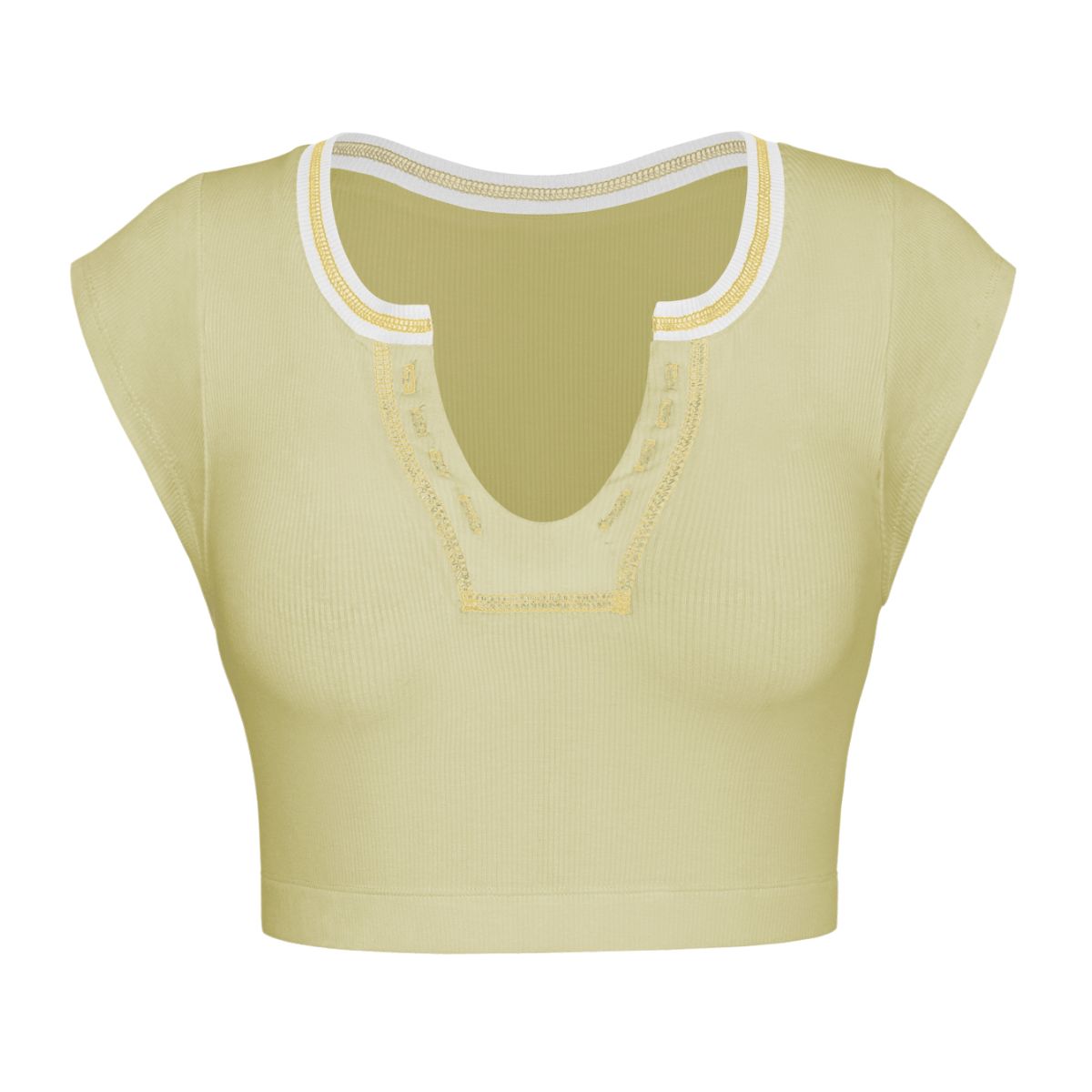 Notched Neck Cap Sleeve Cropped Tee Trendsi