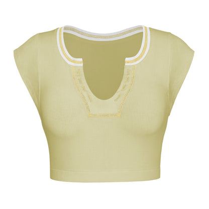 Notched Neck Cap Sleeve Cropped Tee Trendsi