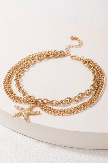 Triple-Layered Zinc Alloy Ankle Bracelet Trendsi