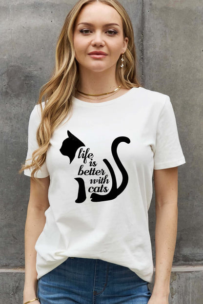 Simply Love Simply Love LIFE IS BETTER WITH CATS Graphic Cotton Tee