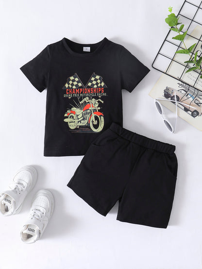 Boys CHAMPIONSHIPS Graphic Tee and Shorts Set Trendsi