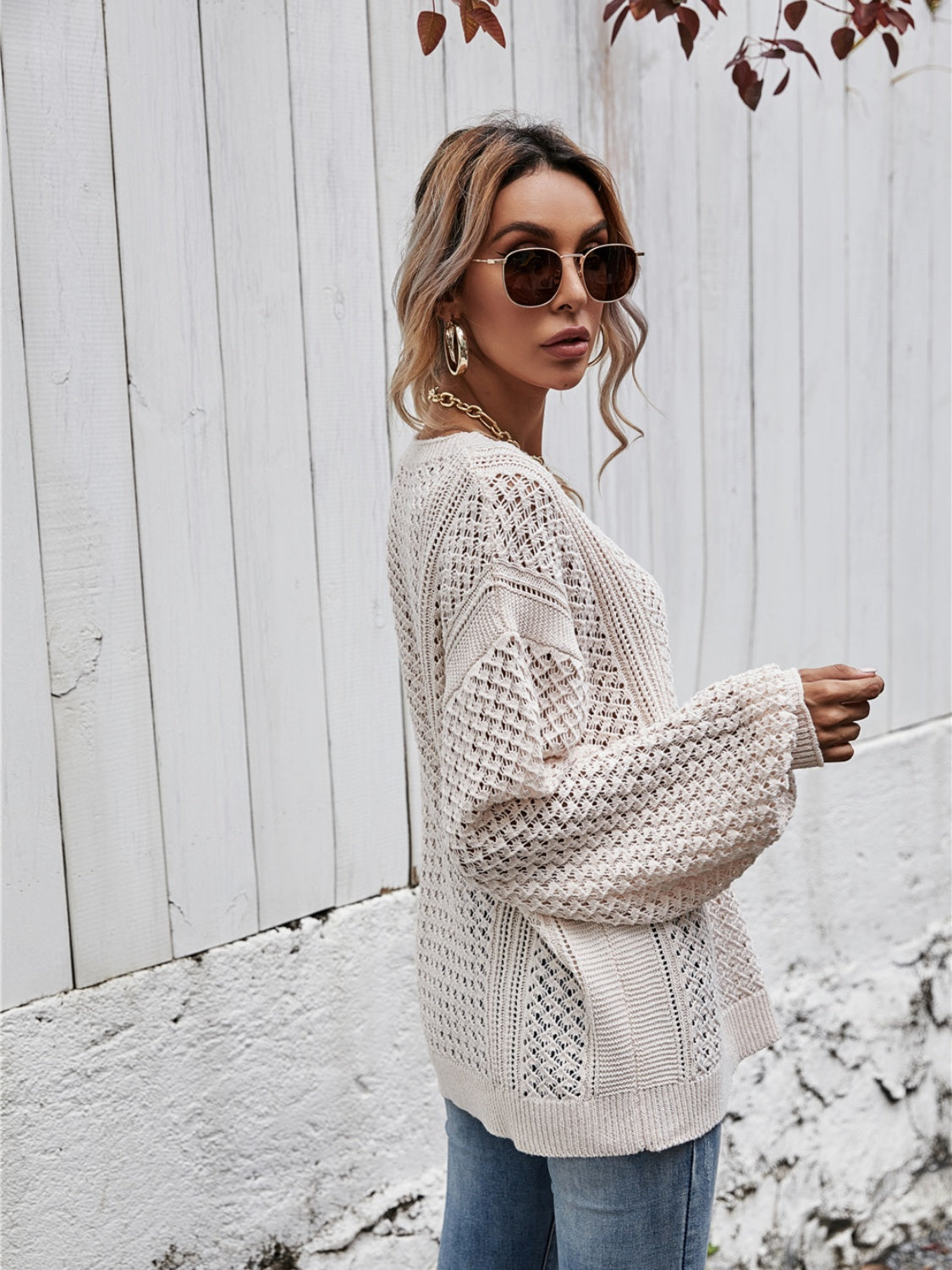 V-Neck Dropped Shoulder Sweater