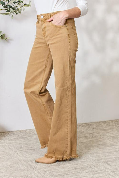 RISEN Fringe Hem Wide Leg Jeans