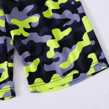 Boys Dinosaur Graphic Tee and Camouflage Shorts Set Trendsi