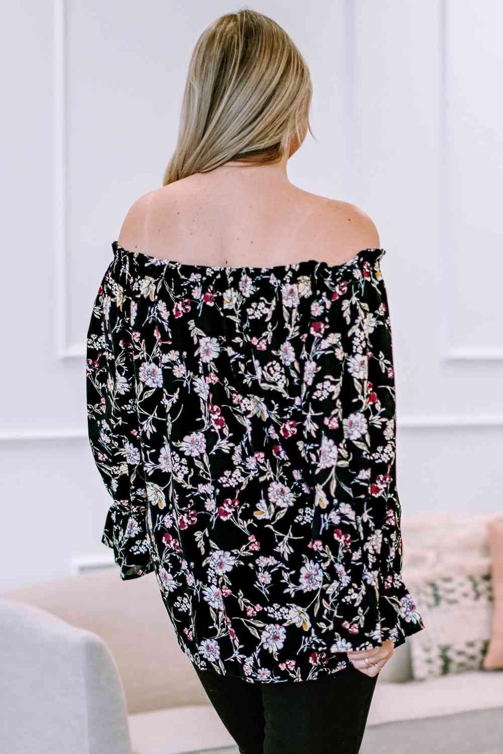 Plus+ Floral Frilled Off-Shoulder Blouse