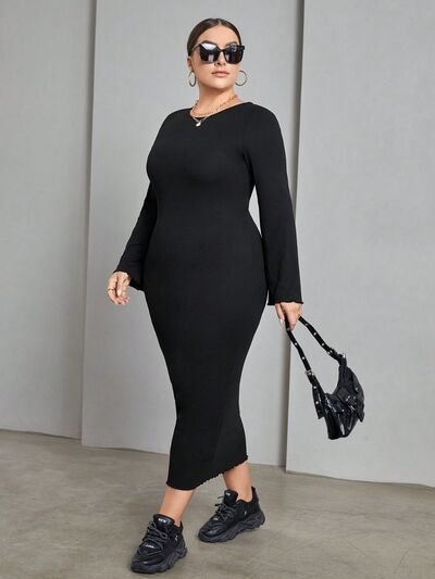 Plus+ Lace-Up Round Neck Wrap Dress