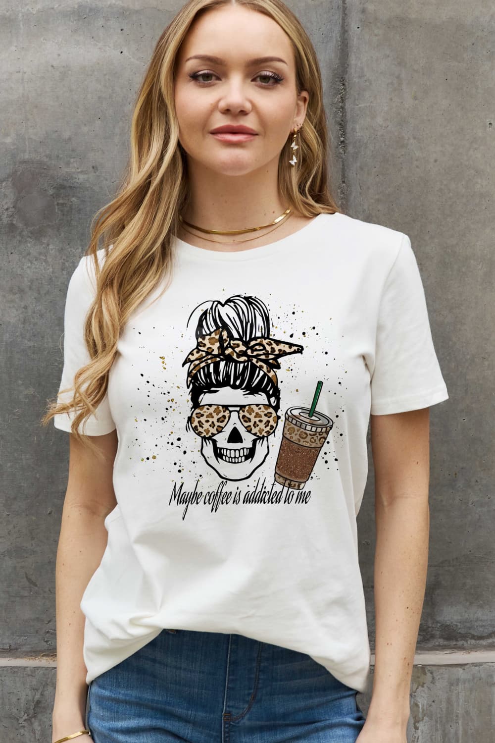 Simply Love MAYBE COFFEE IS ADDICTED TO ME Graphic Cotton Tee