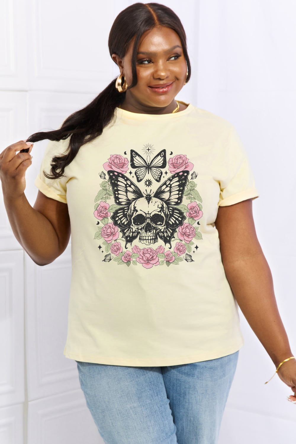 Simply Love Simply Love Skull & Butterfly Graphic Cotton Tee