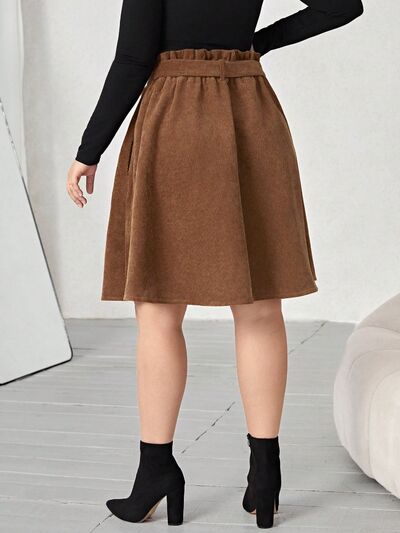 Plus+ Tied Decorative Button Paperbag Waist Skirt