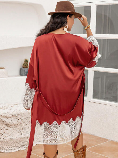 Plus+ Lace Patchwork Tie Front Robe