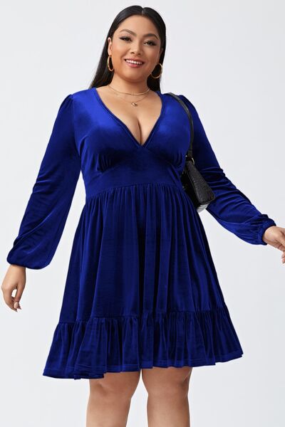 Plus Size Plunge Long Sleeve Mini Dress