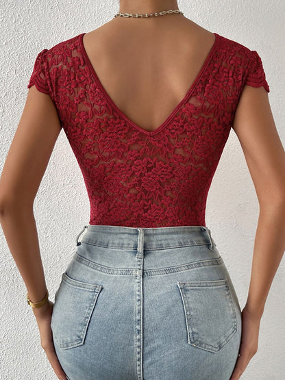 Lace Trim V-Neck Bodysuit