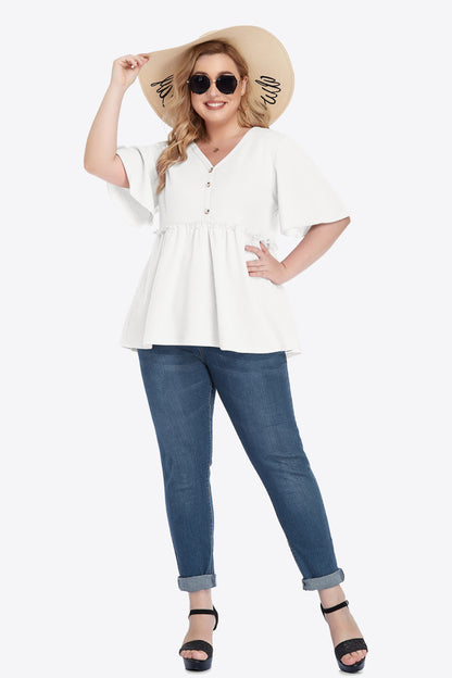 Gem Plus+ Buttoned V-Neck Frill Trim Doll Blouse