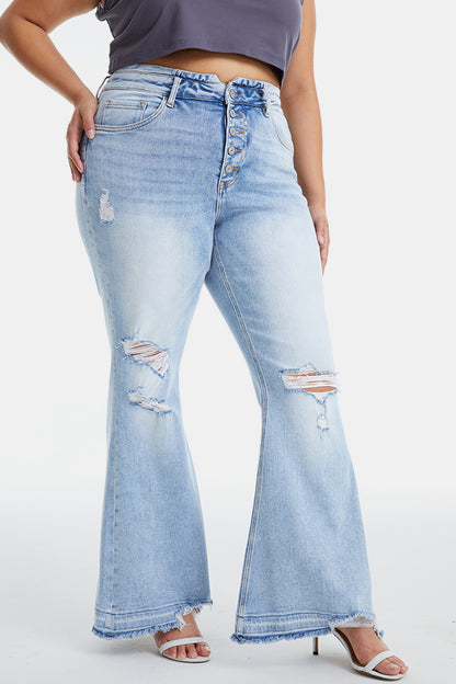 BAYEAS Distressed Raw Hem High Waist Flare Jeans