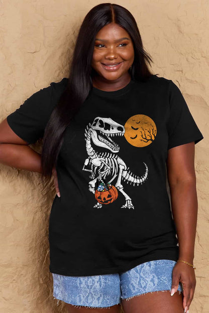 Simply Love Dinosaur Skeleton Graphic Cotton T-Shirt