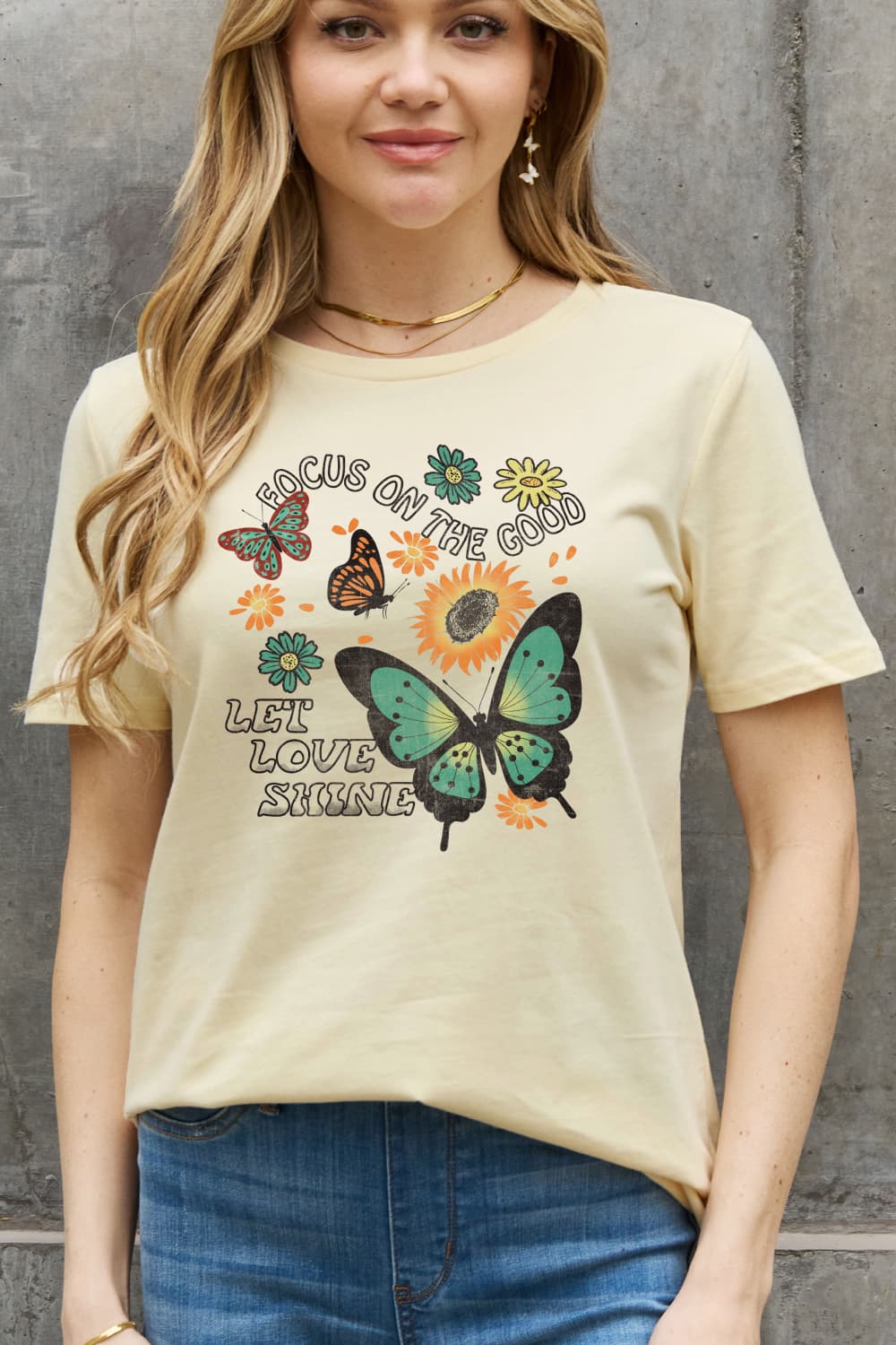 Simply Love FOCUS ON THE GOOD LET LOVE SHINE Graphic Cotton Tee