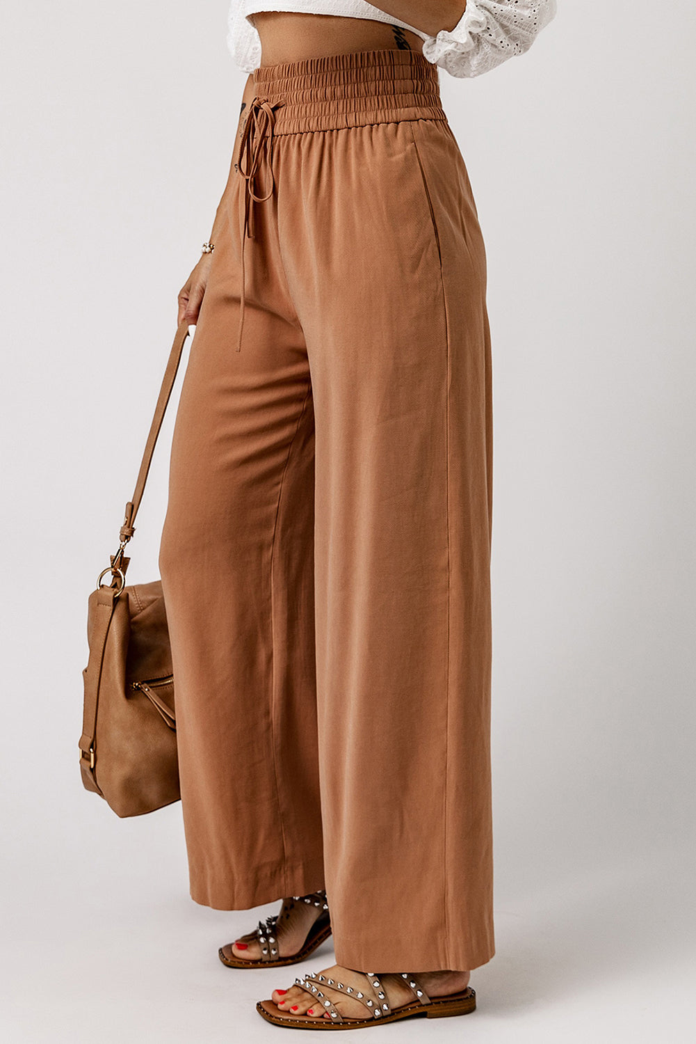 Drawstring Smocked Waist Wide Leg Pants Trendsi