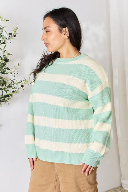 Sew In Love Contrast Striped Round Neck Sweater