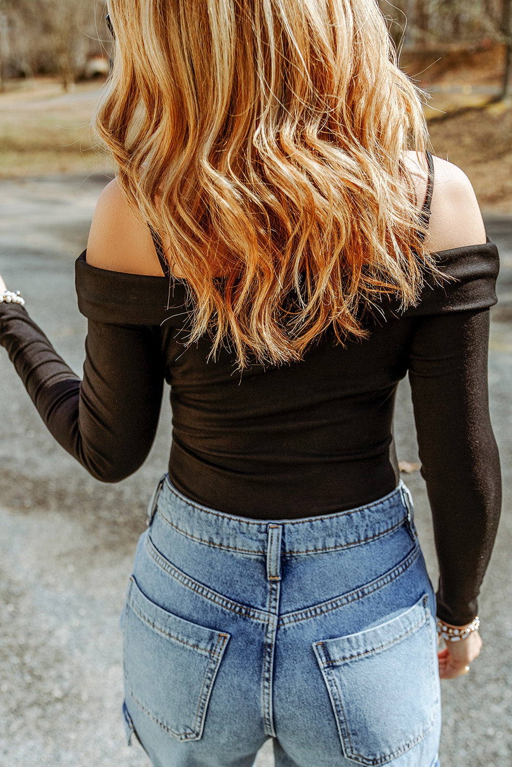 Cutout Cold-Shoulder Long Sleeve Bodysuit