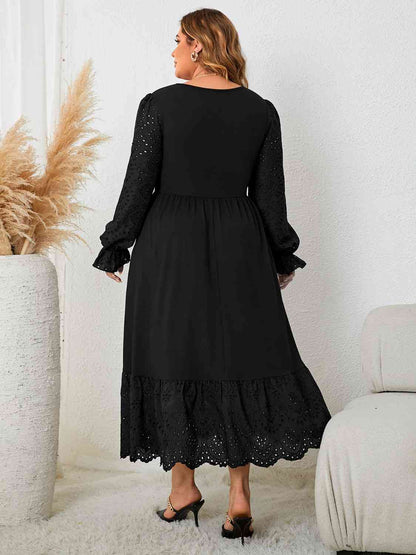 Plus+ Flounce Sleeve Lace Detail Dress