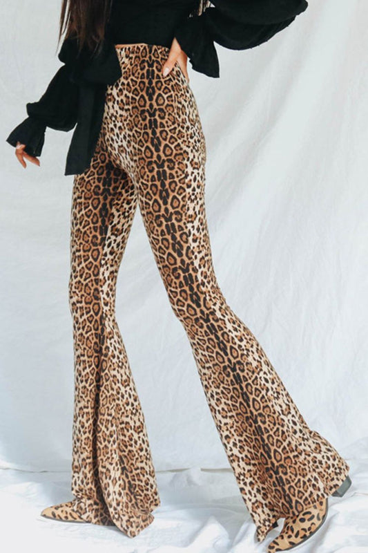 Leopard Print Flare Leg Pants Trendsi