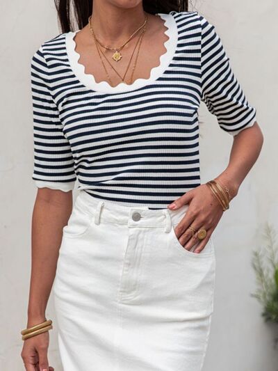 Striped Round Neck Half Sleeve T-Shirt