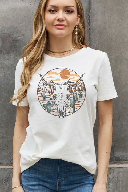 Simply Love Bull Cactus Graphic Cotton Tee