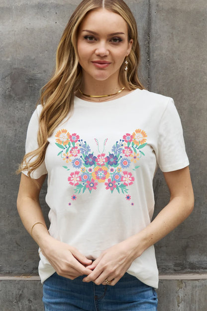 Simply Love Simply Love Flower Butterfly Graphic Cotton Tee