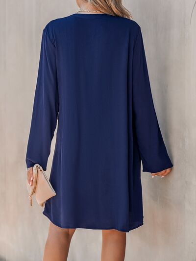 Plus+ Pleated Half Button Round Neck Dress