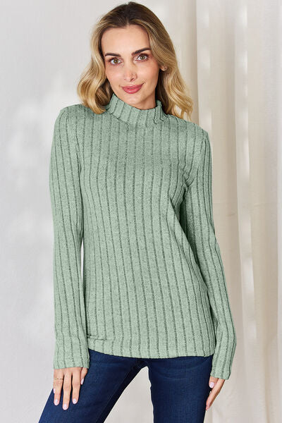 Basic Bae Ribbed Mock Neck Long Sleeve T-Shirt