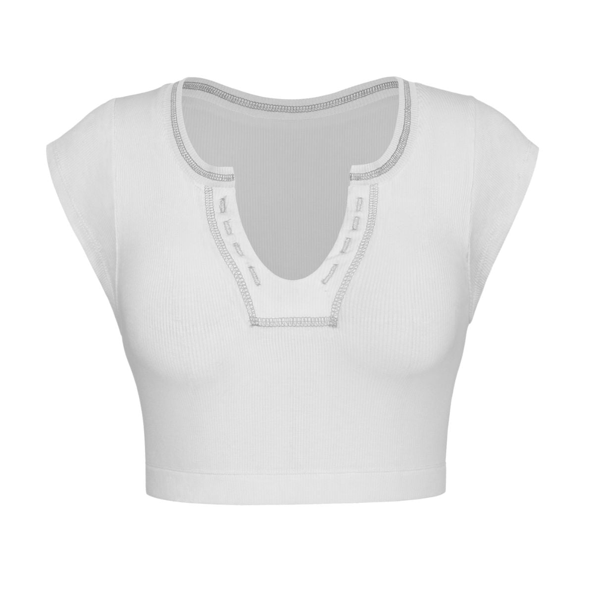 Notched Neck Cap Sleeve Cropped Tee Trendsi