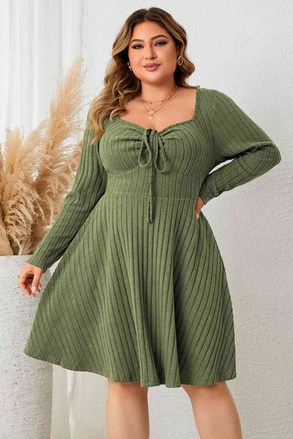 Plus+ Sweetheart Neck Long Sleeve Ribbed Dress