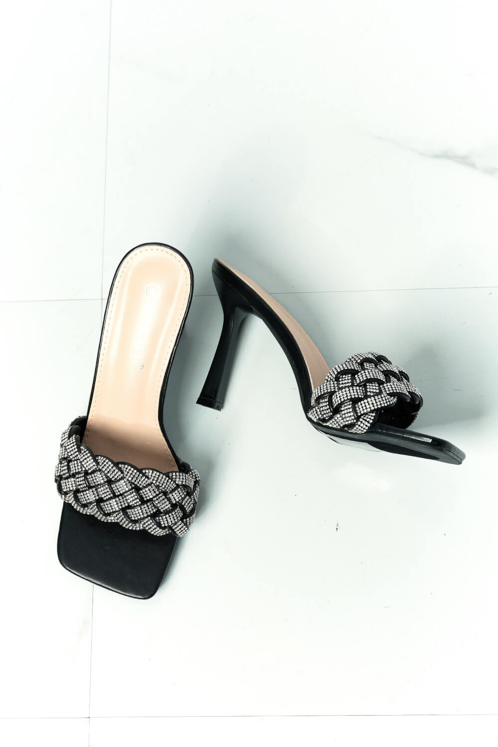 Showstopper Braided Rhinestone Heel Slide in Black Trendsi