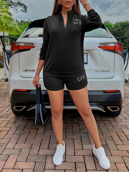 BE KIND Graphic Quarter-Zip Sweatshirt and Shorts Set Trendsi