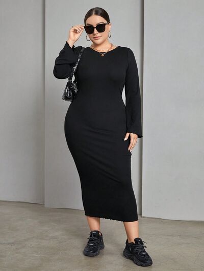 Plus+ Lace-Up Round Neck Wrap Dress